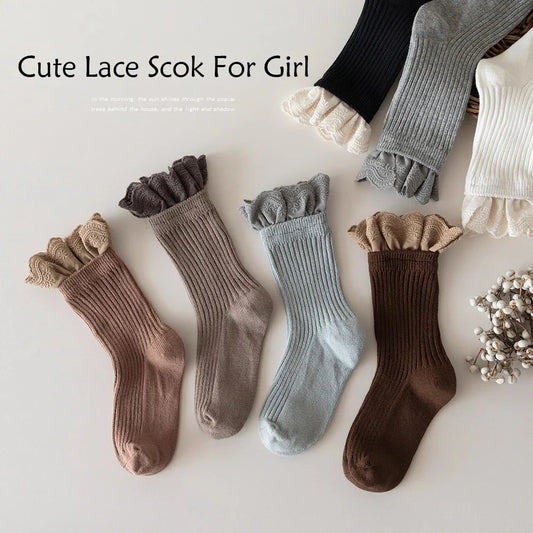 Children Socks With Lace Princess Girls Mid Tube Sock Soft Baby Toddlers Infant Kids