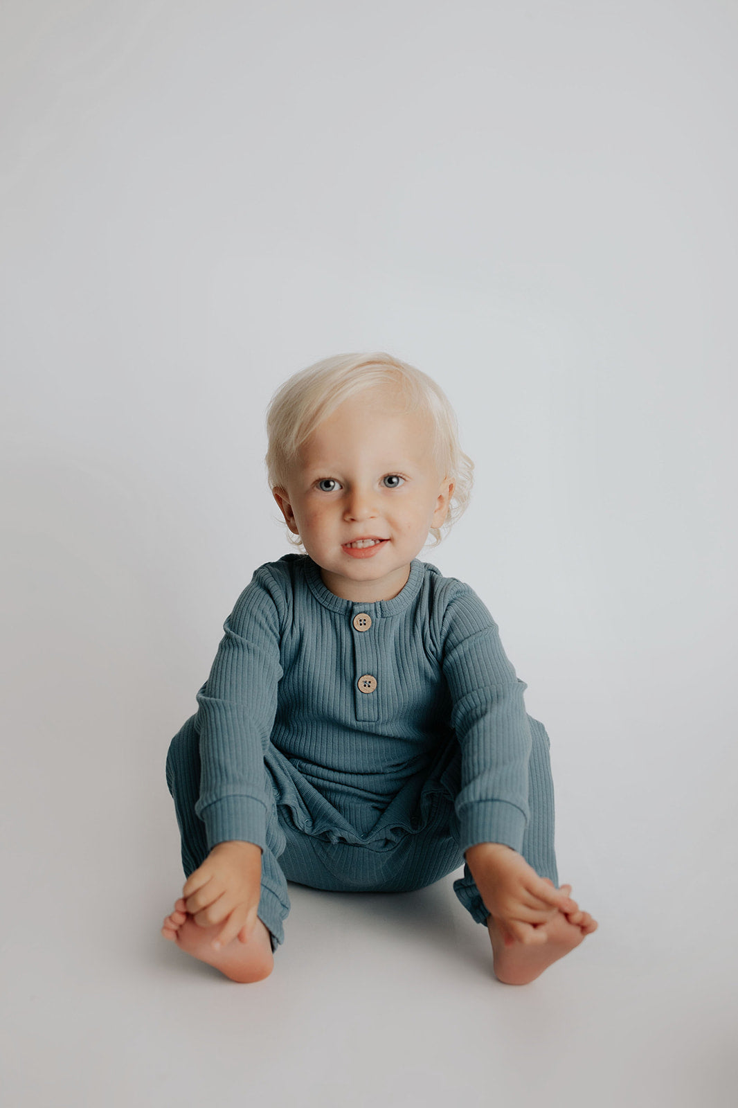 Storm Blue Baby Ribbed Playsuit with pockets