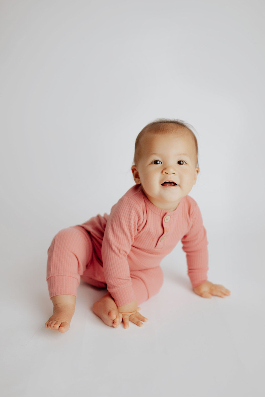 Precious Pink Baby Ribbed Playsuit with pockets
