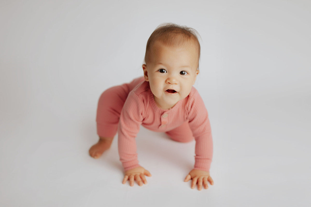 Precious Pink Baby Ribbed Playsuit with pockets