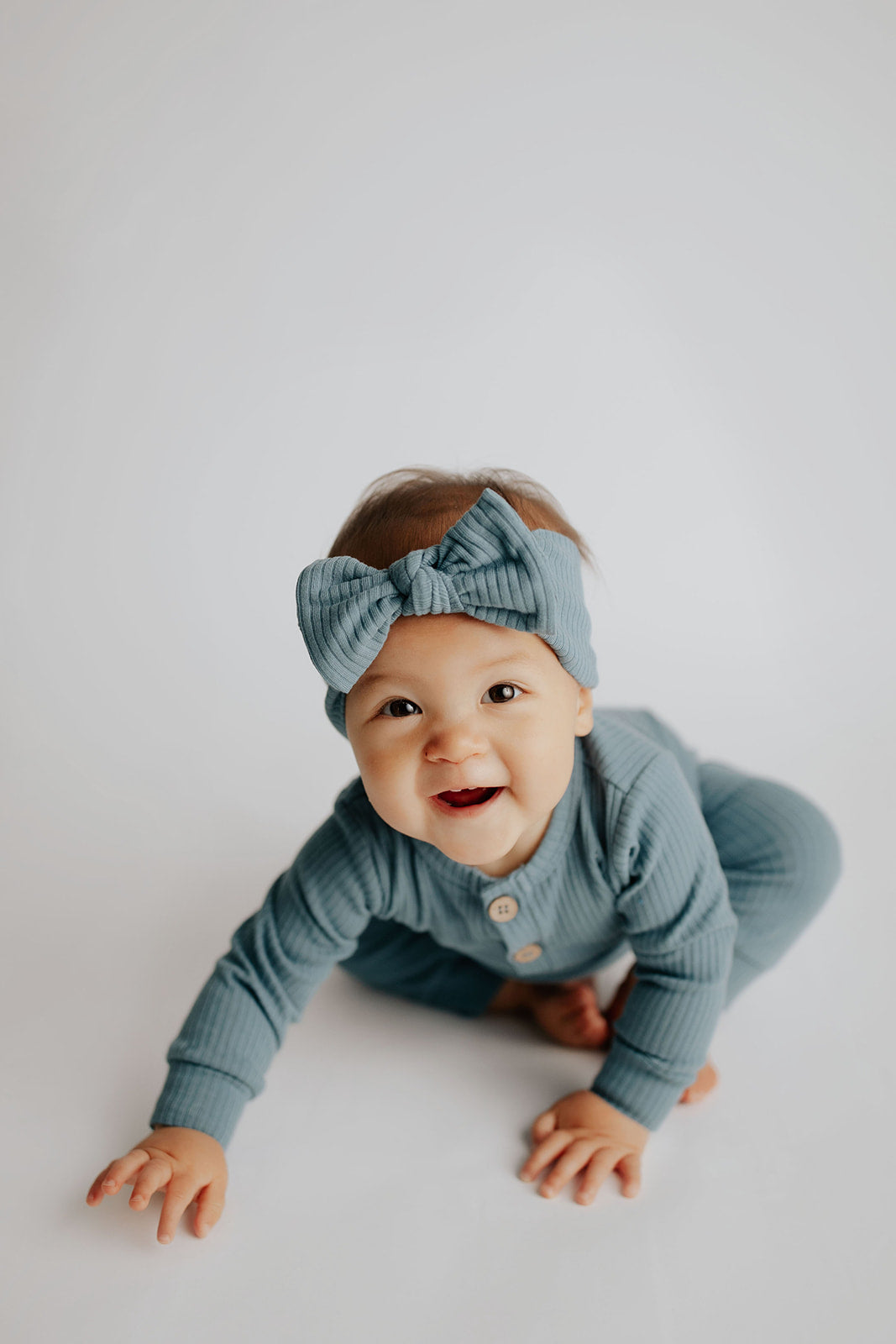 Storm Blue Baby Ribbed Playsuit with pockets