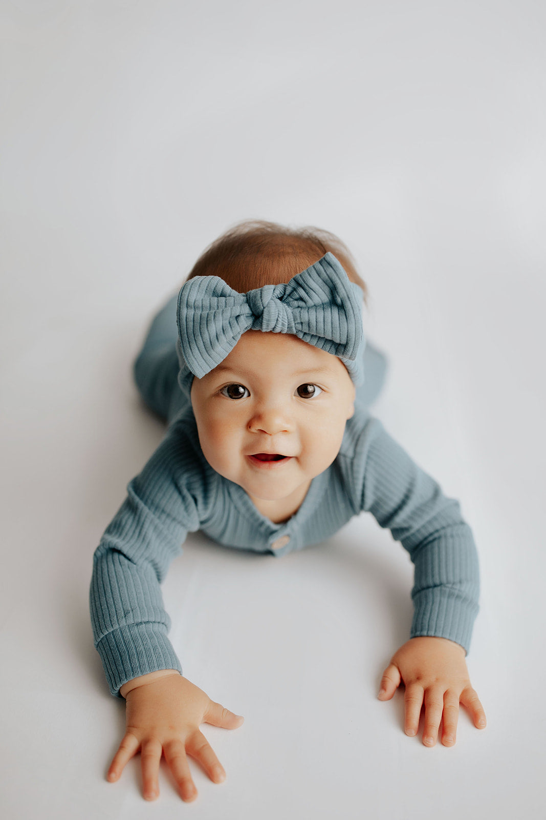 Storm Blue Baby Ribbed Playsuit with pockets