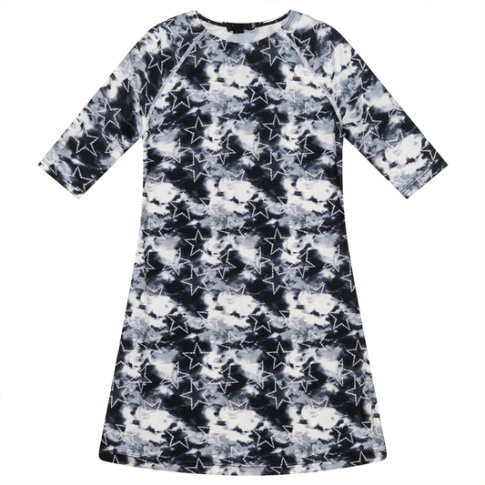 Tie Dye Heart and Star Print Swim Dress