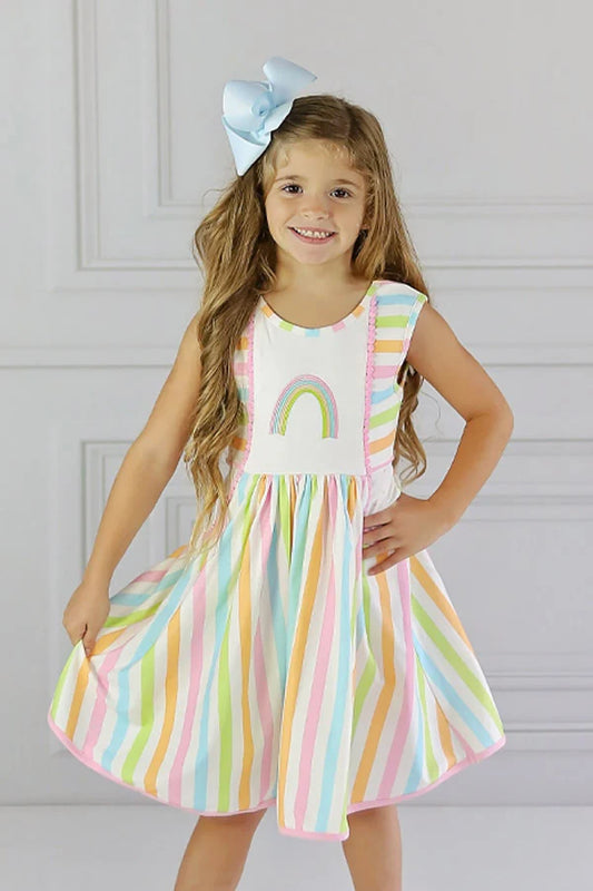 Rainbow Embroidery Pocket Dress