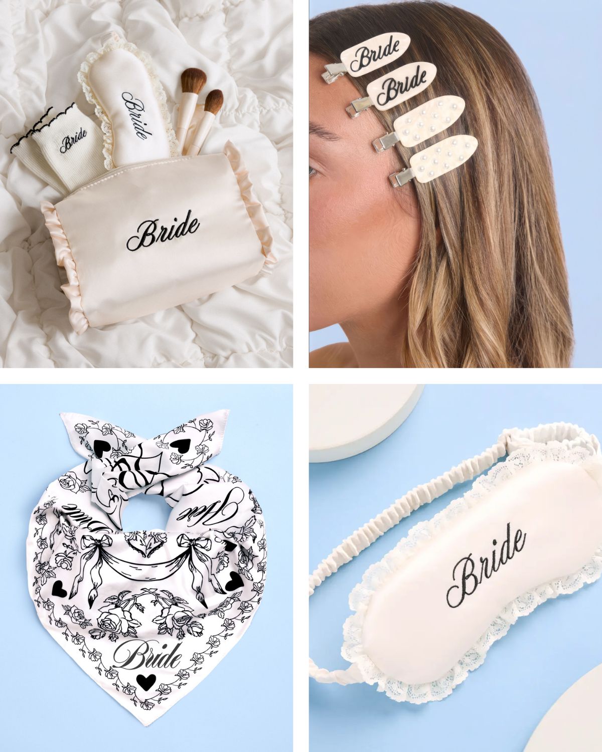 Bridal Bundle - bag, clips, eye mask + scarf