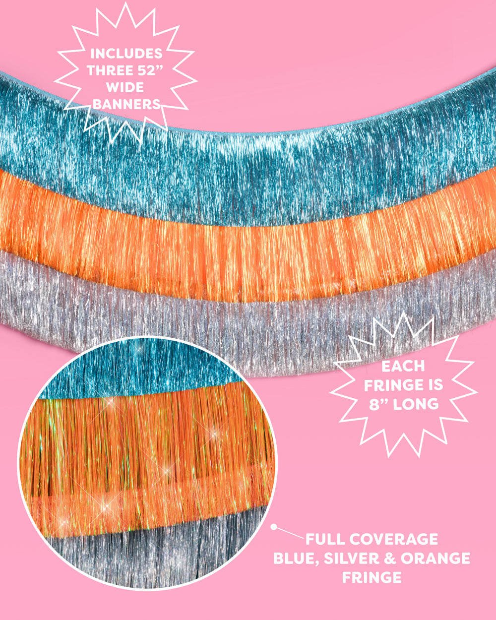 Showgirl Trio - teal + orange fringe banners