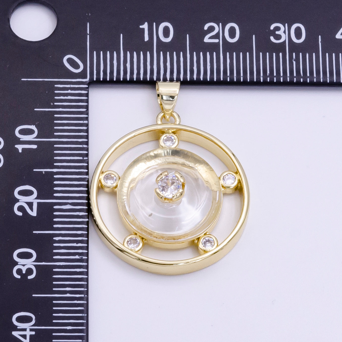 14K Gold Filled 30mm Clear Quartz, Rose Quartz, Amethyst CZ Open Round Pendant | AH055 - AH057