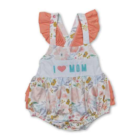 I love Mom floral ruffle baby girls summer romper