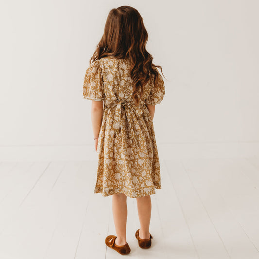 Embroidered fabric V shape Yoke Dress