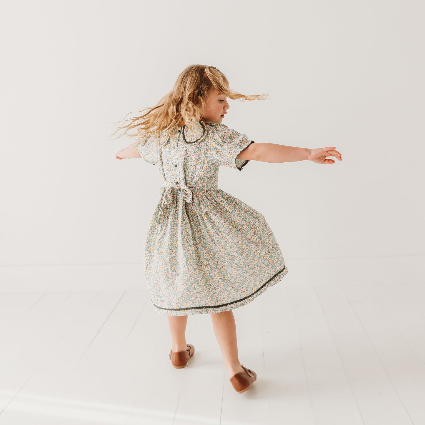 Green Floral Printed Dress with Lace Detail