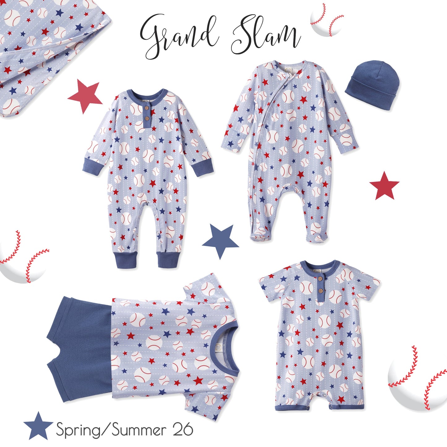 Grand Slam Bamboo Baseball Henley Romper for Baby Boys