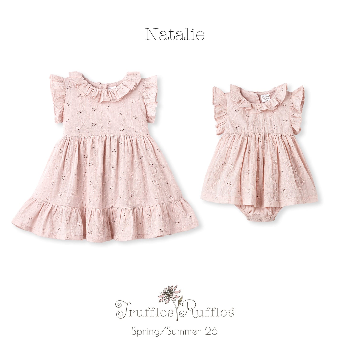 Eyelet Girl's Cotton Dress for Special Occasions - Pink
