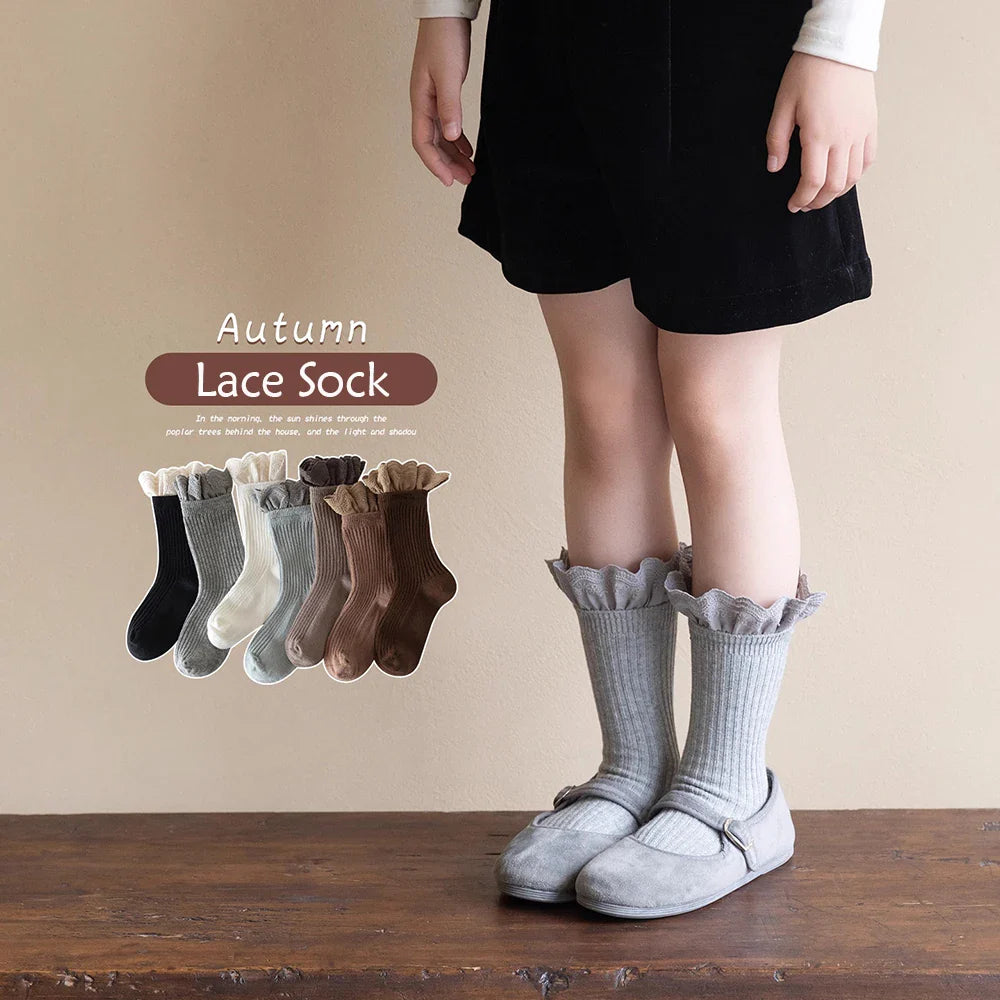 Children Socks With Lace Princess Girls Mid Tube Sock Soft Baby Toddlers Infant Kids