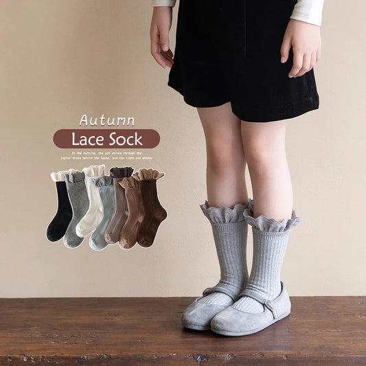 Children Socks With Lace Princess Girls Mid Tube Sock Soft Baby Toddlers Infant Kids