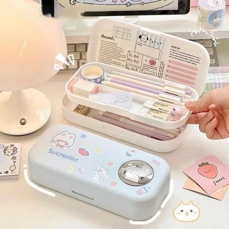Kawaii Pastel Animal Cuties Double Tiered Pencil Case