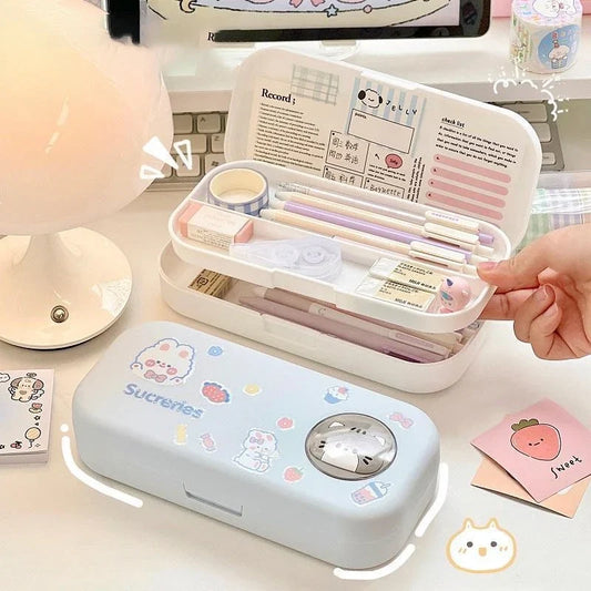 Kawaii Pastel Animal Cuties Double Tiered Pencil Case
