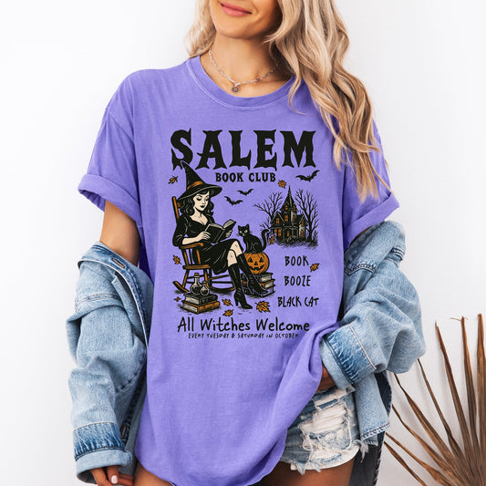 Salem Book Club, Rocking Chair, Retro, Classic, Vintage, Halloween, Reading, Books, Comfort Colors T-Shirt