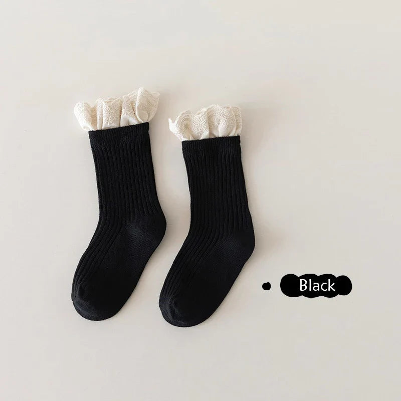 Children Socks With Lace Princess Girls Mid Tube Sock Soft Baby Toddlers Infant Kids