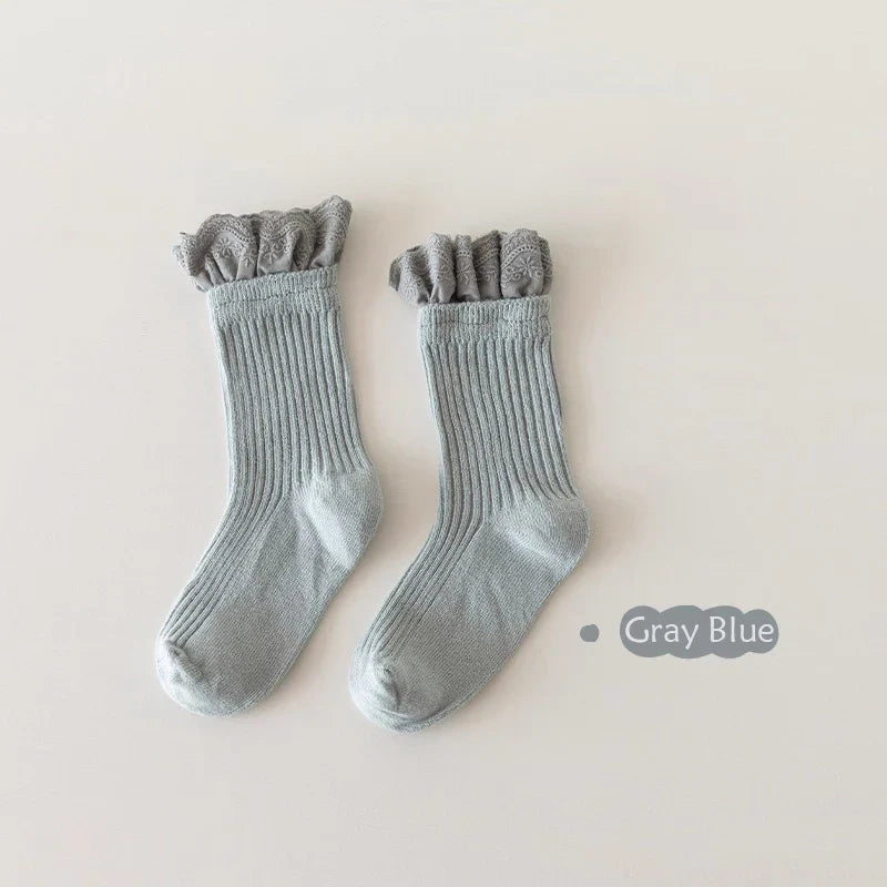 Children Socks With Lace Princess Girls Mid Tube Sock Soft Baby Toddlers Infant Kids