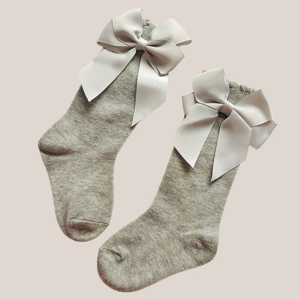New Spring Kids Knee High Socks Baby Girls Long Sock With Bowknot Soft Cotton Solid Children Princess Socken For School