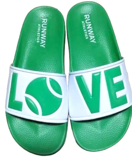 Tennis LOVE After Play Tennis Slides - Green & White
