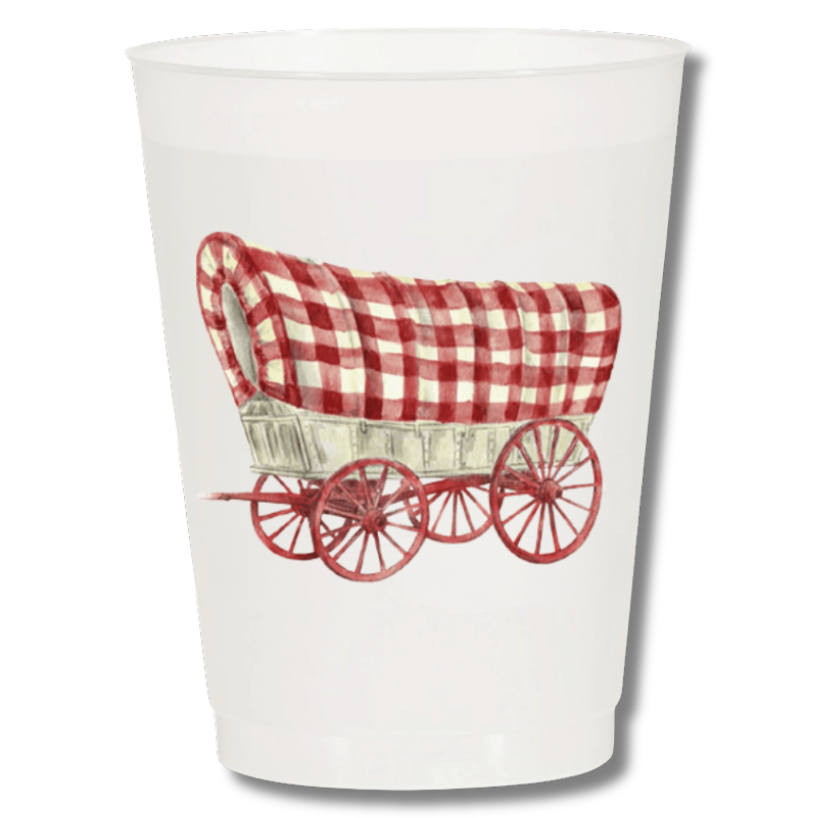 Crimson & Cream Wagon Frosted 16 oz Cup Set