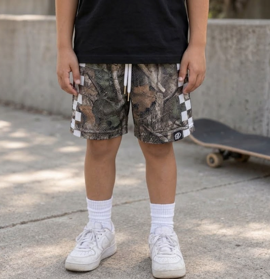 CAMO  •  MESH CHECKERED DRAWSTRING SHORTS