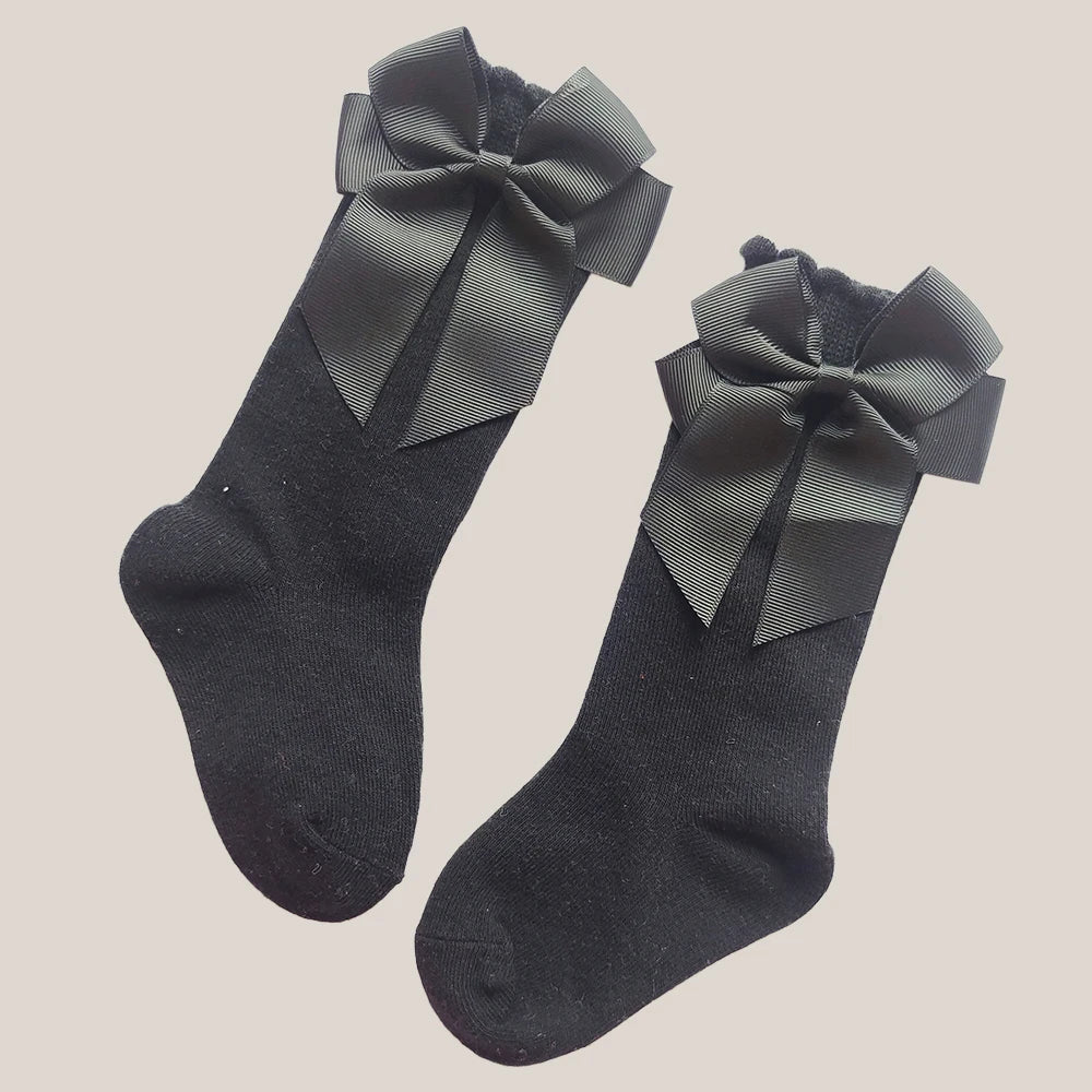 New Spring Kids Knee High Socks Baby Girls Long Sock With Bowknot Soft Cotton Solid Children Princess Socken For School