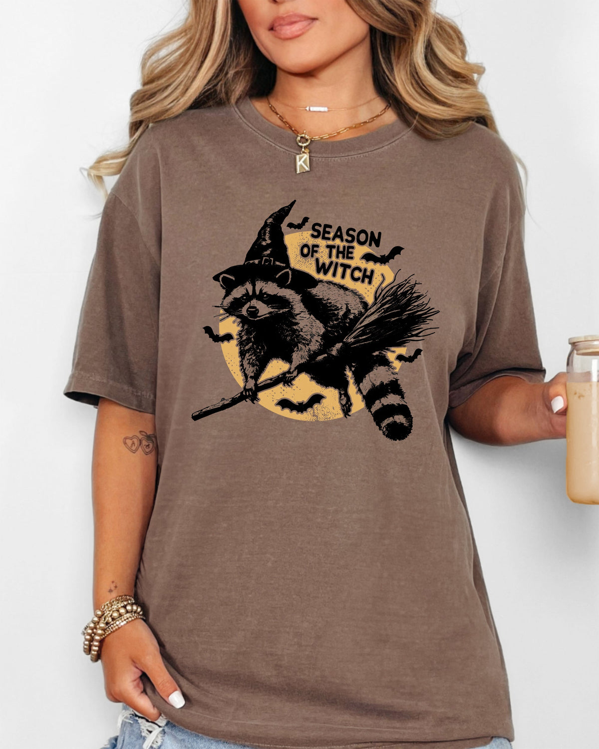 Season Of The Witch, Cute Raccoon, Halloween, Meme, Bats, Moon, Spooky, Feral Shirt Comfort Colors T-Shirt