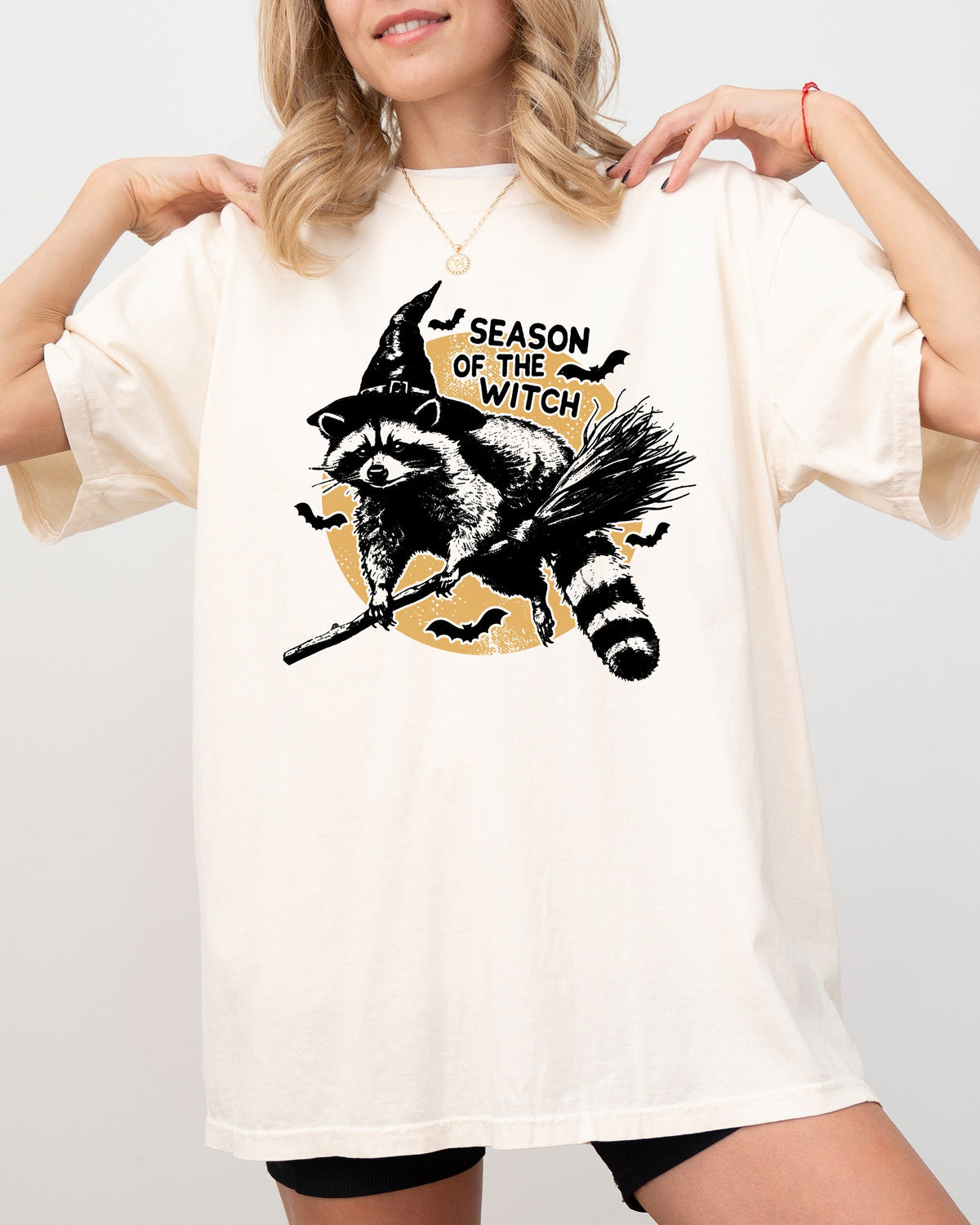 Season Of The Witch, Cute Raccoon, Halloween, Meme, Bats, Moon, Spooky, Feral Shirt Comfort Colors T-Shirt
