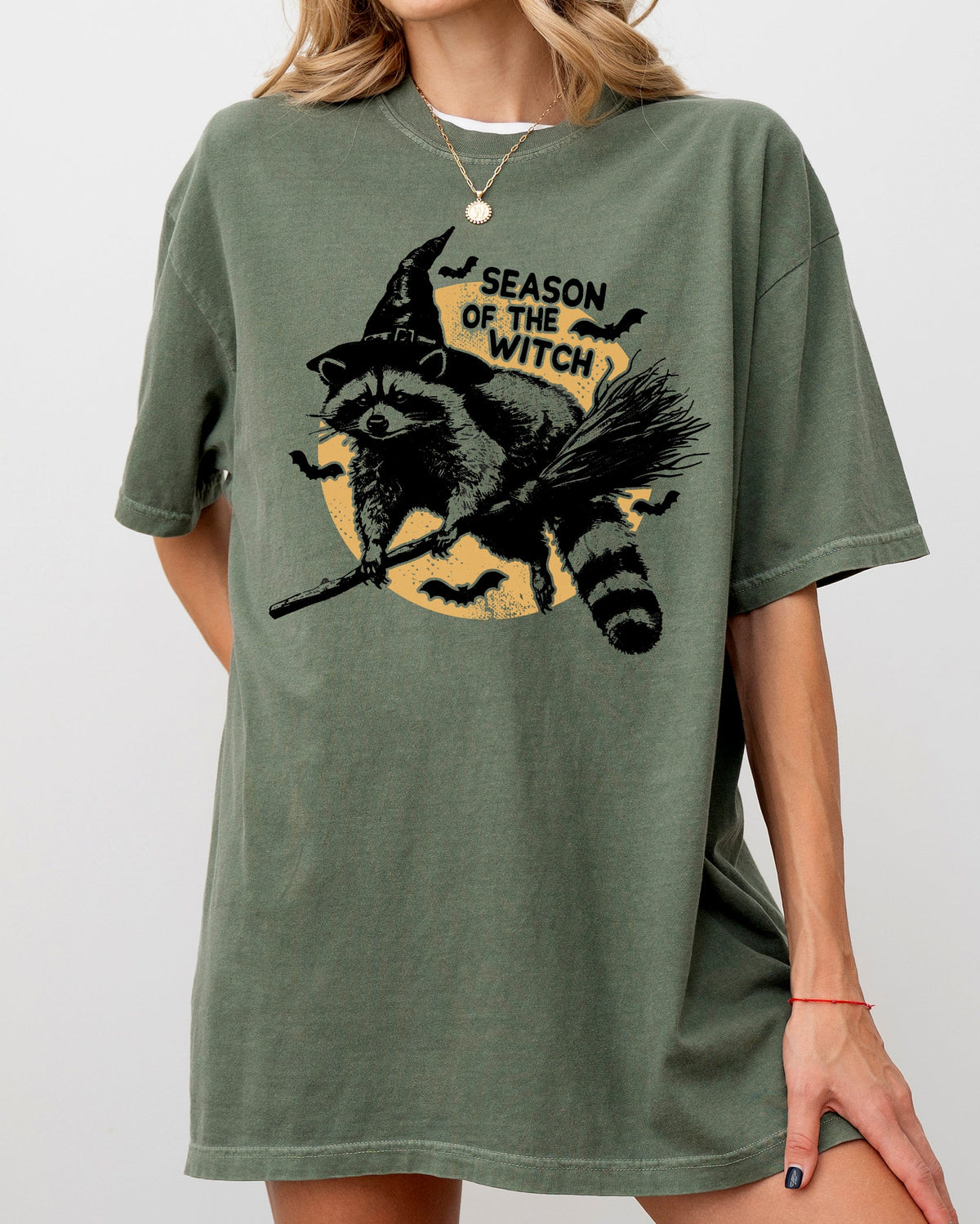 Season Of The Witch, Cute Raccoon, Halloween, Meme, Bats, Moon, Spooky, Feral Shirt Comfort Colors T-Shirt