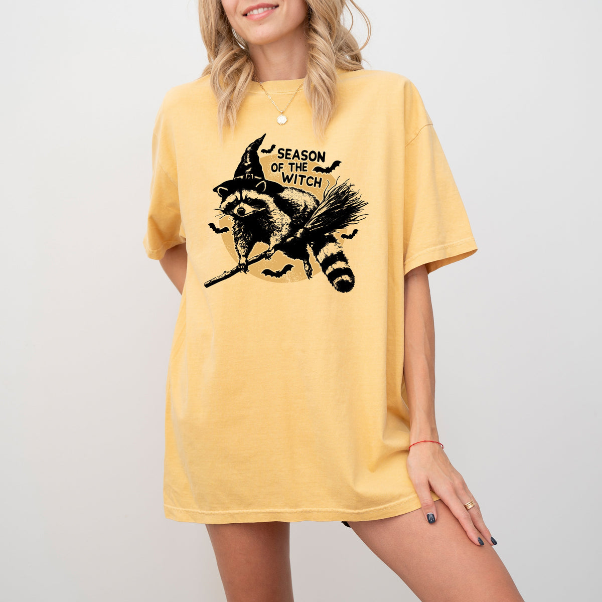 Season Of The Witch, Cute Raccoon, Halloween, Meme, Bats, Moon, Spooky, Feral Shirt Comfort Colors T-Shirt