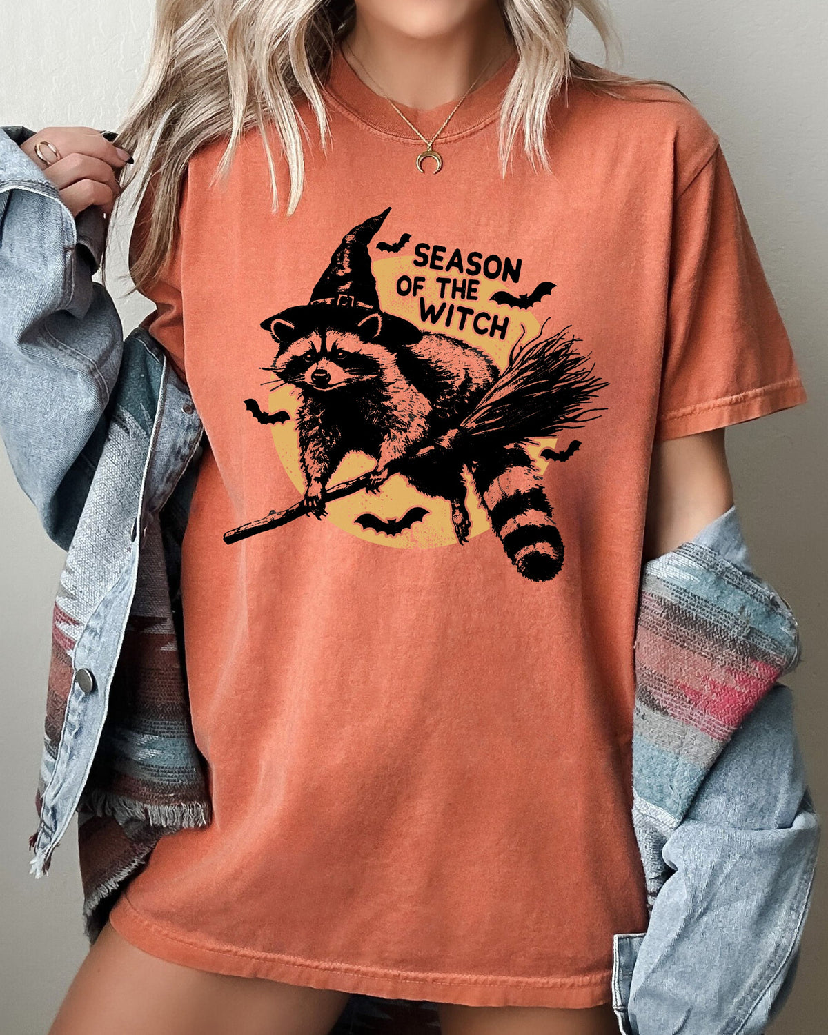 Season Of The Witch, Cute Raccoon, Halloween, Meme, Bats, Moon, Spooky, Feral Shirt Comfort Colors T-Shirt