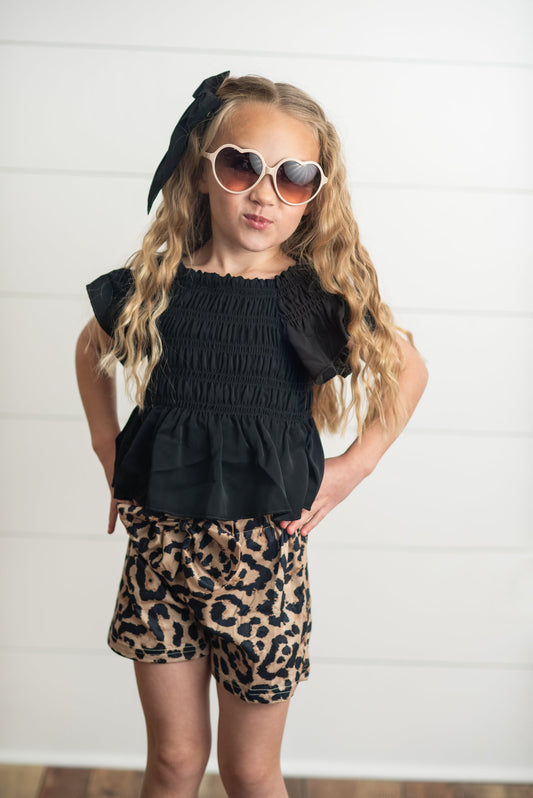 Leopard Shirred Short Set