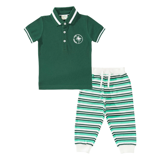 Polo Shirt with Striped Jogger Set for Toddler Boys