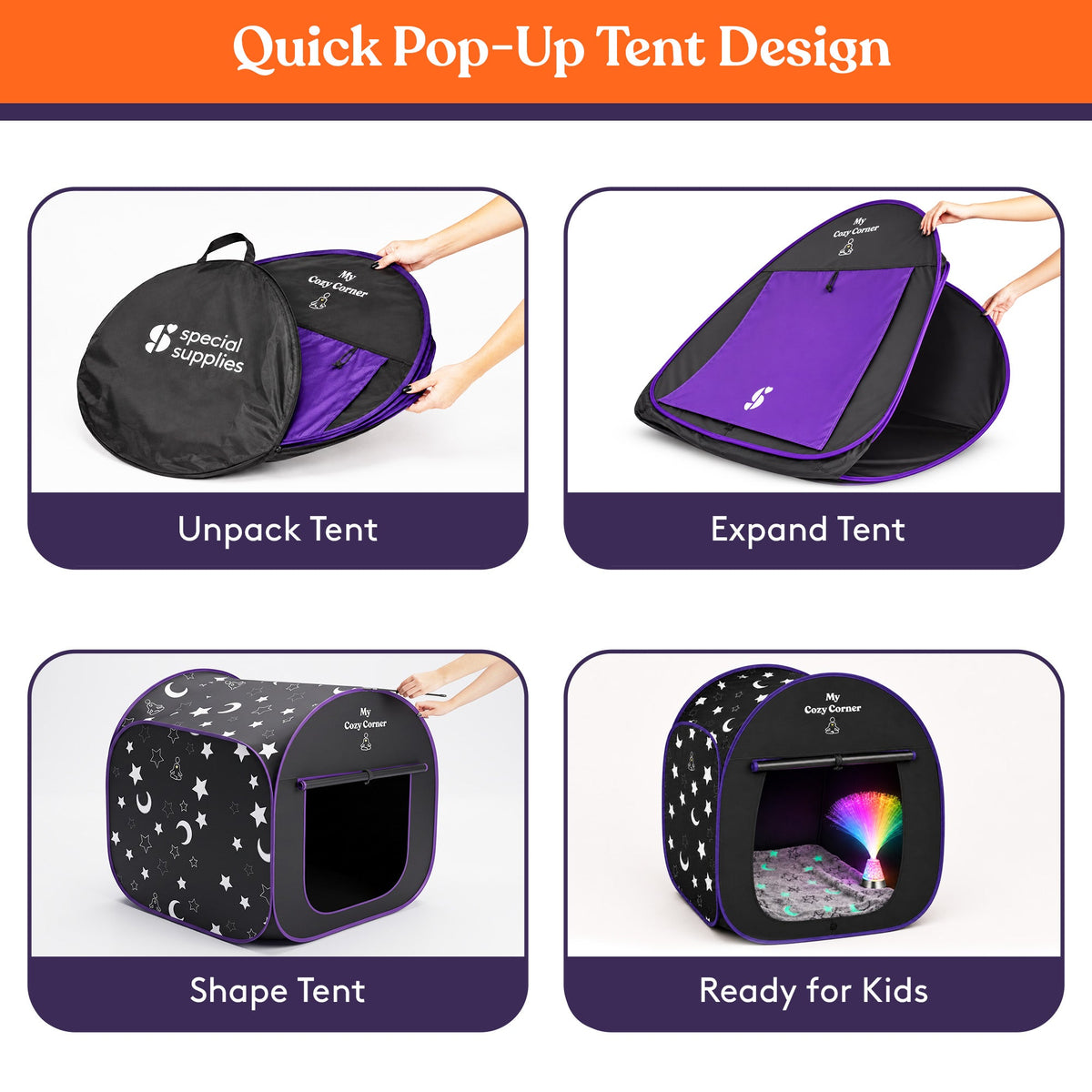 Blackout Sensory Tent for Kids, Pop Up Calming Play Room with Fiber Optic Lamp and Glow-in-The-Dark Fuzzy Blanket
