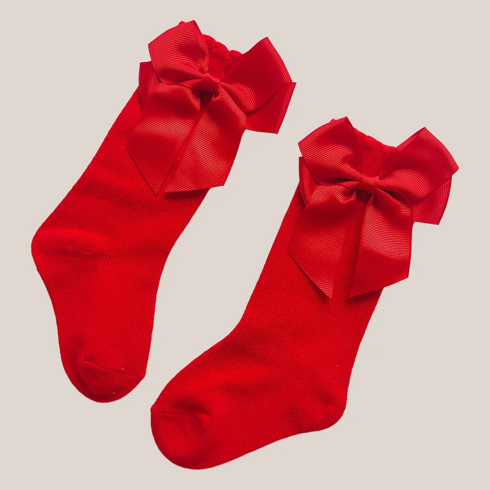 New Spring Kids Knee High Socks Baby Girls Long Sock With Bowknot Soft Cotton Solid Children Princess Socken For School