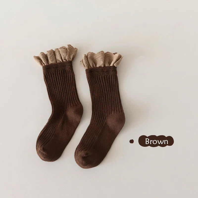 Children Socks With Lace Princess Girls Mid Tube Sock Soft Baby Toddlers Infant Kids