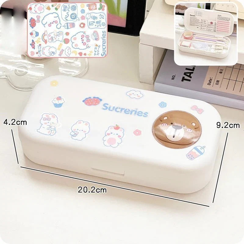 Kawaii Pastel Animal Cuties Double Tiered Pencil Case