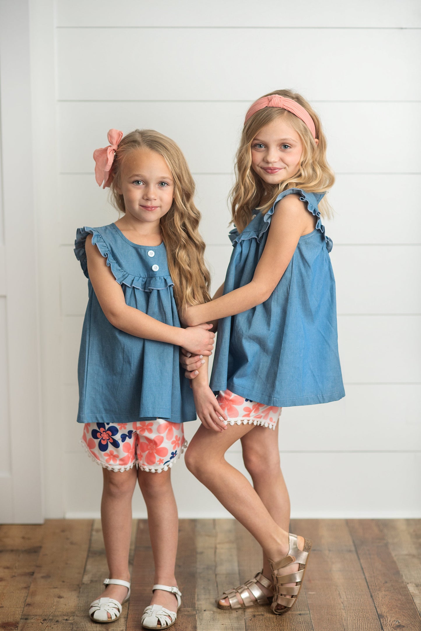 Coral Floral Jean Short Set