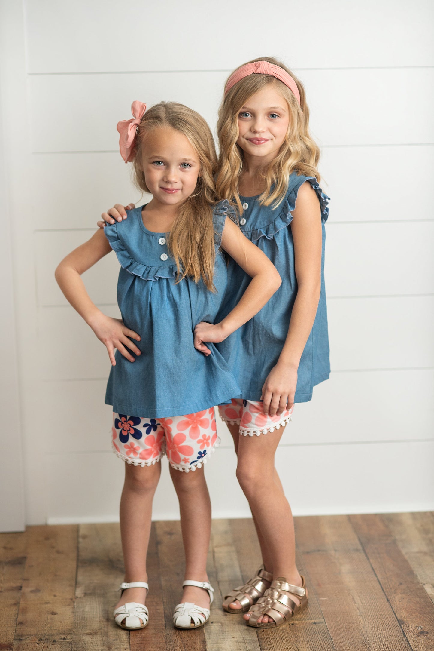 Coral Floral Jean Short Set