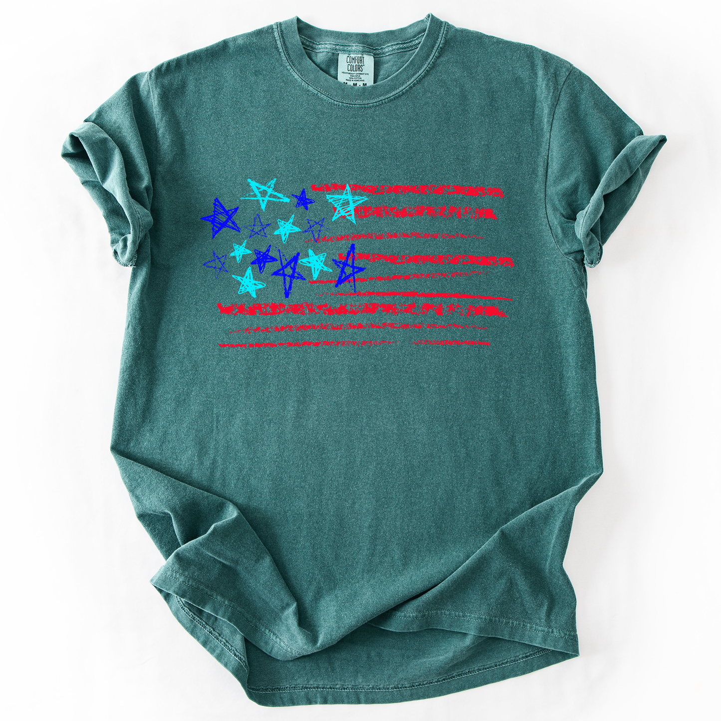 Sketched Flag, Fourth of July, America, Patriotic, USA, Comfort Colors T-Shirt -MTO