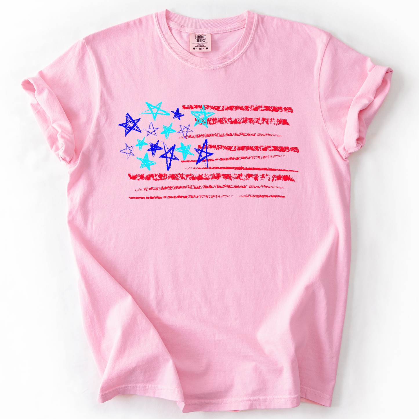Sketched Flag, Fourth of July, America, Patriotic, USA, Comfort Colors T-Shirt -MTO