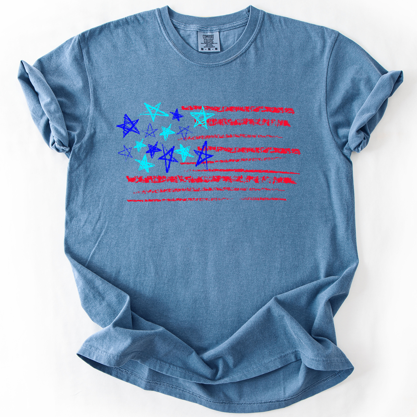 Sketched Flag, Fourth of July, America, Patriotic, USA, Comfort Colors T-Shirt -MTO