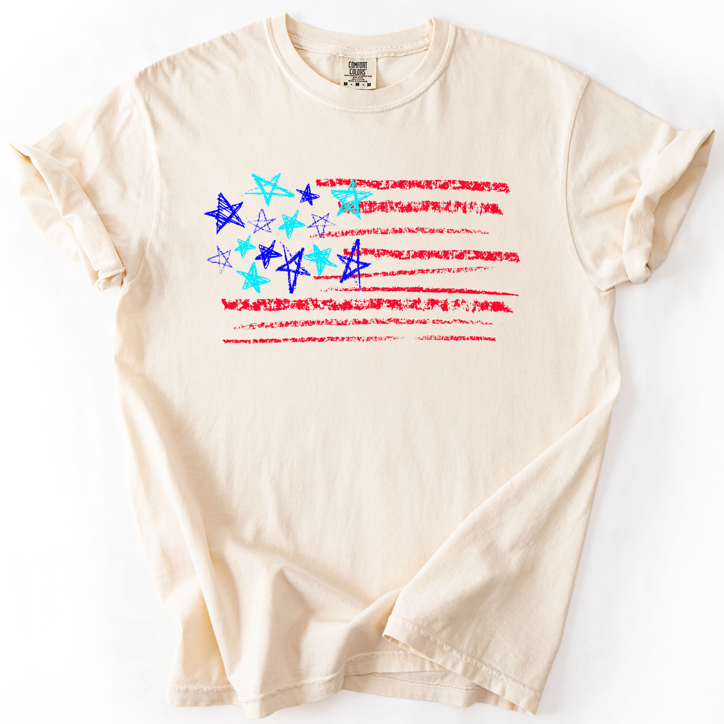 Sketched Flag, Fourth of July, America, Patriotic, USA, Comfort Colors T-Shirt -MTO