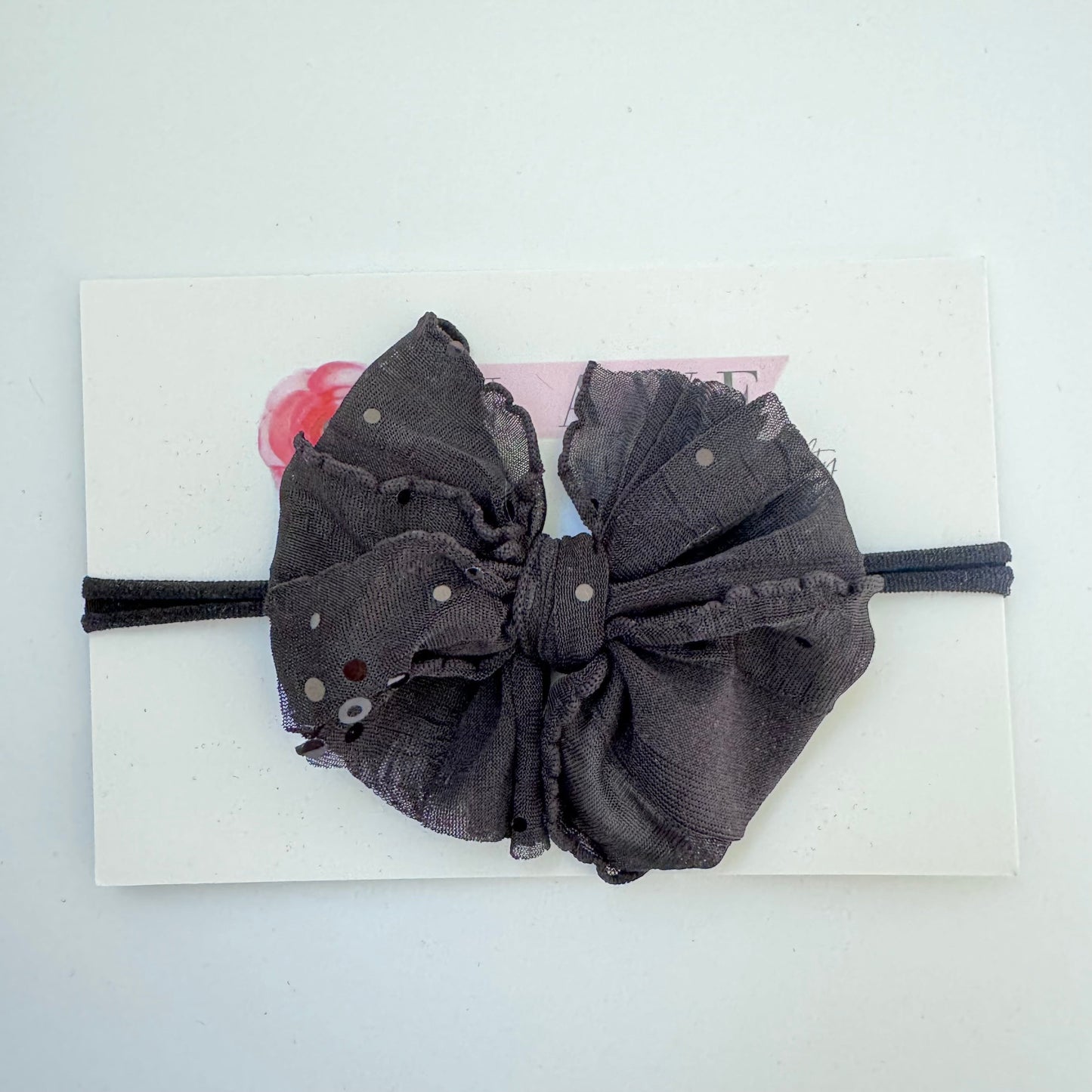 Skinny Mini Ruffled Headband- Black Sequin