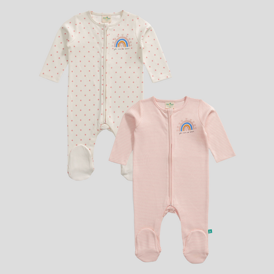 Polka Dot Sleepsuit with Footies for Baby Girls - Pack of 2