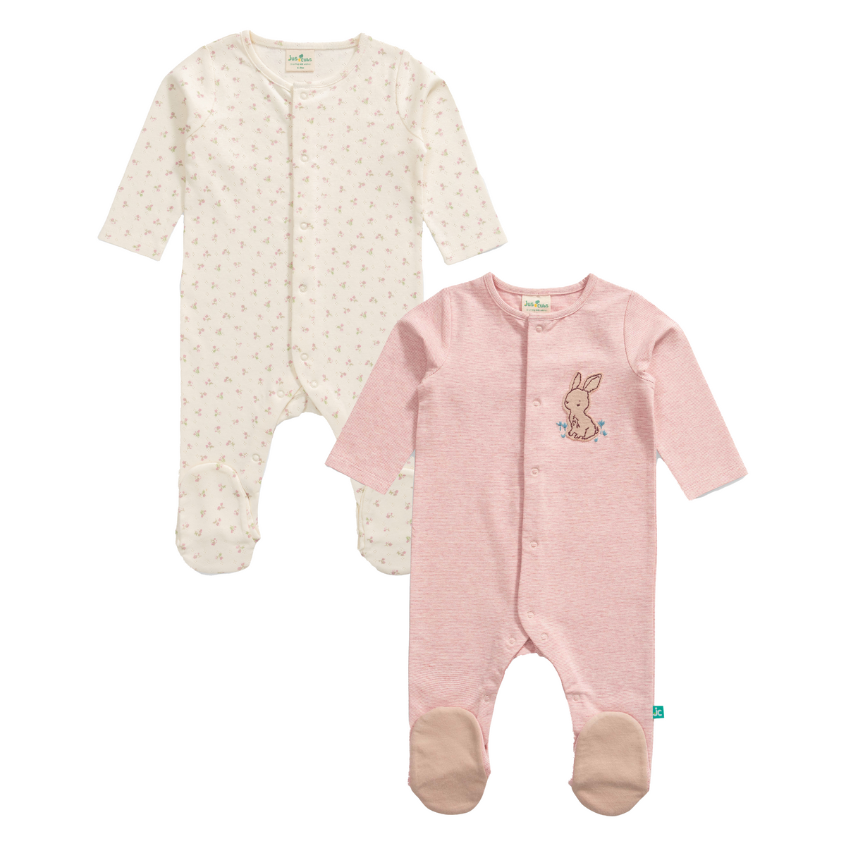 3/4 Sleeve Sleepsuit with Footies for Baby Girls - Pack of 2