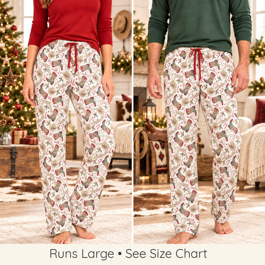 Western Christmas Adult Pajama Pants – Soft Bamboo Unisex