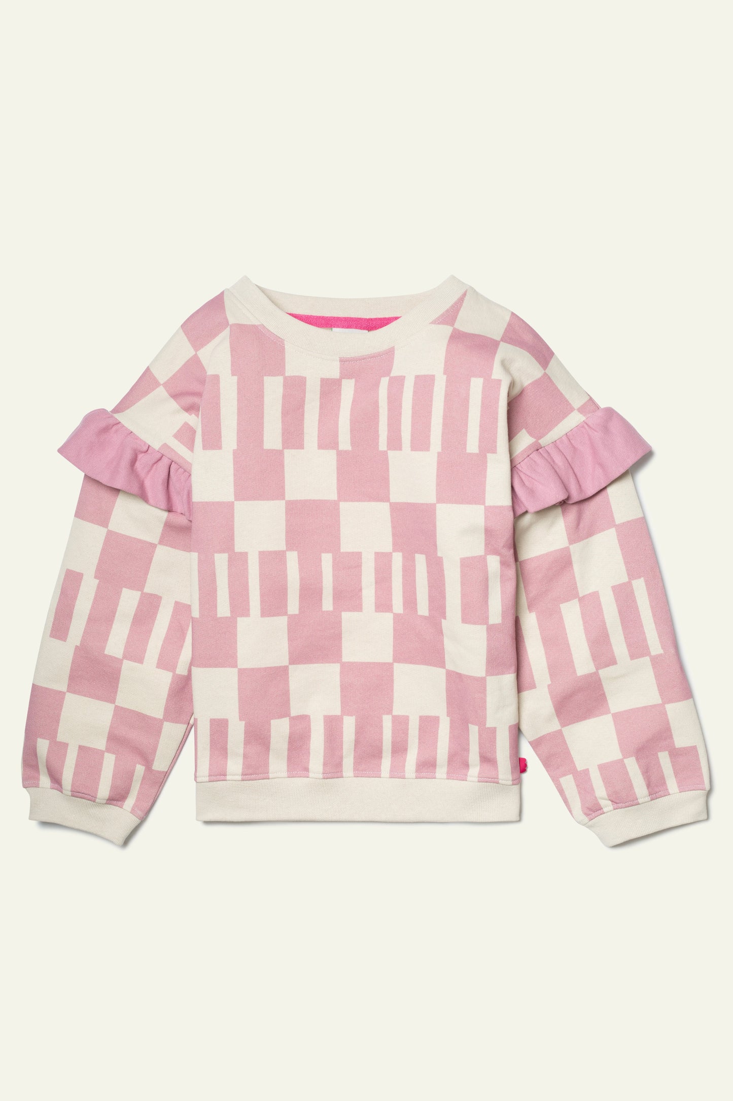 Recycled Cotton Pink Block Ruffled Sweatshirt